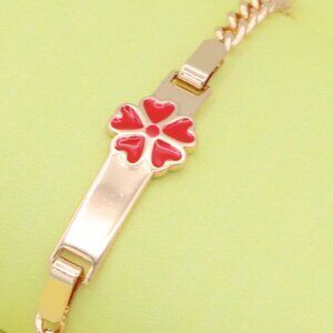 "Rose Gold Bracelet with Red Enamel Heart Flower, XPBL0801